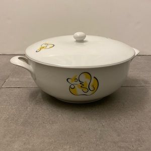 Arzberg Abstract Gray Yellow Print Round Covered Vegetable Dish Made in‎ Germany